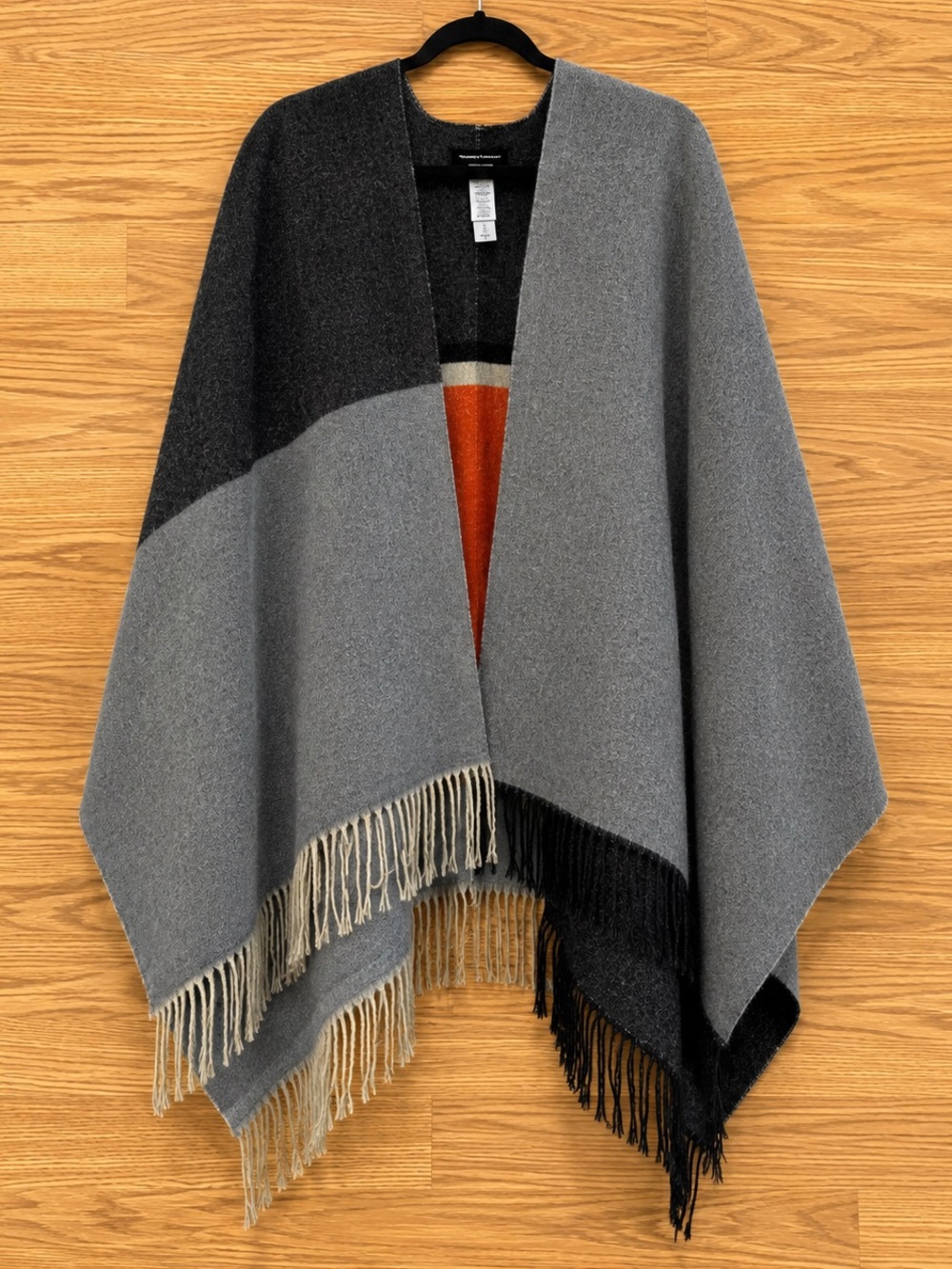 Women’s Colorblock Shawl Wrap with Fringe - Gray Black Orange